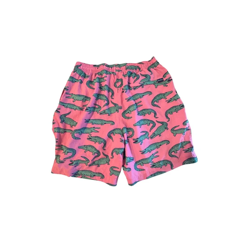 Chubbies Mens Pink Alligator Print Swim Trunks Mesh Lined 7 Inch Inseam Large